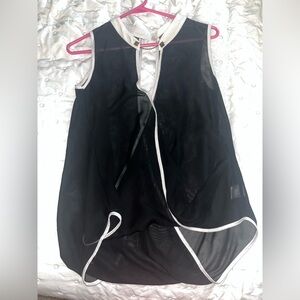 Black Sheer Sleeveless Top with White Trim